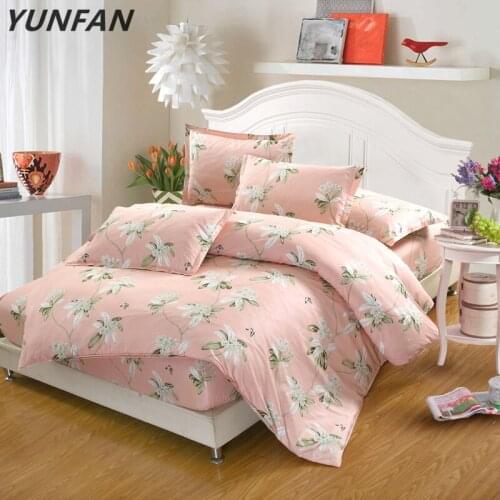 100% Cotton Bedding Set 4Pcs pink white flowers King Queen full twin Size summer Bed set fitted sheet Duvet Cover pillowcase