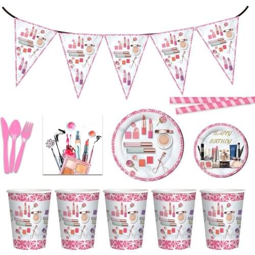SPA Cosmetics Beauty Theme Party Supplies Tableware Paper Cup Plate Napkins Pennant Wedding Event Girl Birthday Party Decoration