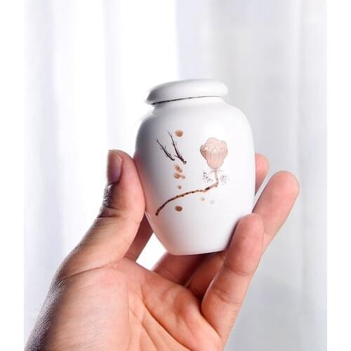 Mini Tea Caddy Small Ceramic Pu'er Flower Green Tea Can Herbal Paste and Powder Sealed Storage Tank Tea Accessories