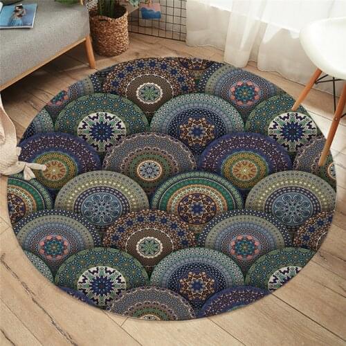 Fashion Mandala Round Carpet Kids Room Bohemian Feathers Area Rugs Mat Pink and Blue Tapete For Living Room Round Carpet