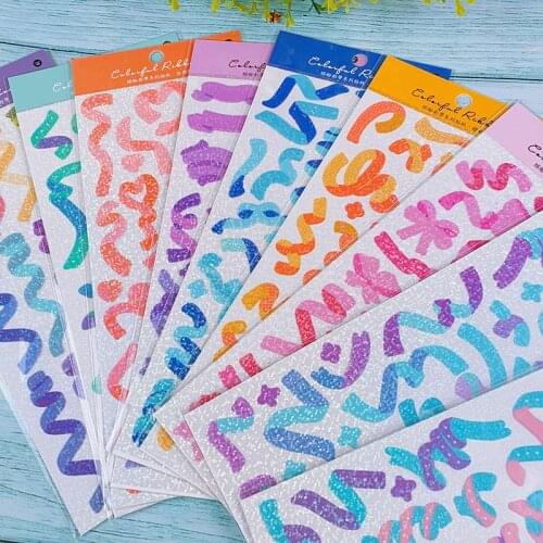 1Pcs Scrapbooking Stickers Colorful Ribbon Laser Decorative Sticker For Scrapbooking Materials DIY Diary Album Stationery