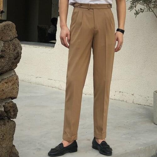 2021 New Solid Color Suit Pants Men Classic Business Dress Pants Office Social Casual Slim Fit Pants Streetwear Wedding Trousers