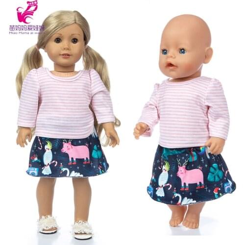 Baby Doll Clothes 43 Cm Pink Strip Shirt Skirt 18 Inch American Og Girl Doll Dress Set