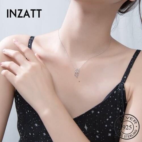 INZATT Boho Round Dreamcatcher Zircon Pendant Necklace Real 925 Sterling Silver Choker Fashion Jewelry For Women Cute Party Gift