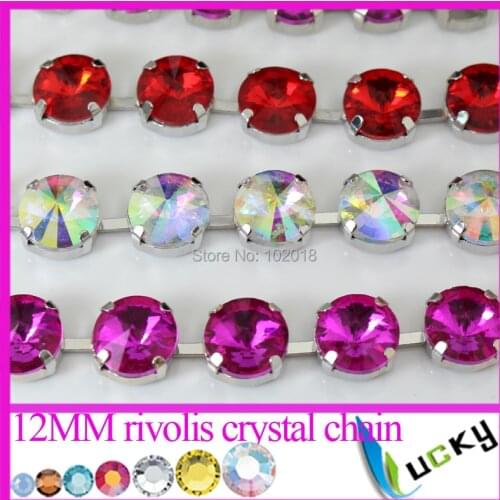 1 yard 12mm Stronggest Thickest round crystal rivolis chain link with super shine top quality pointback rhinestones