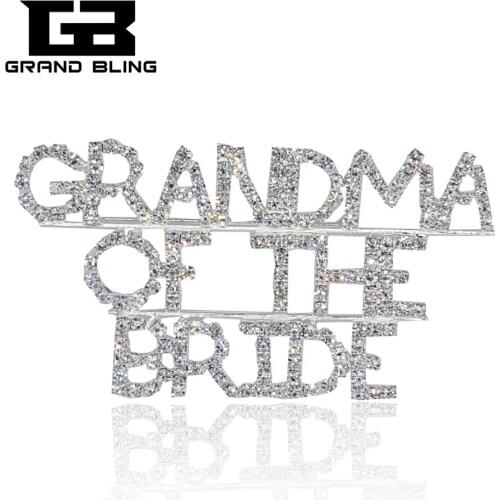 Hand-made Bridal Jewelry Rhinestone Brooch "GRANDMA OF THE BRIDE" Word Pin for Wedding Party