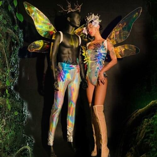 Stage Costumes Nightclub Bar Female Forest Elf Butterfly Party Laser Flower Fairy Reflective Bodysuit Men Rave Clothes DN6321