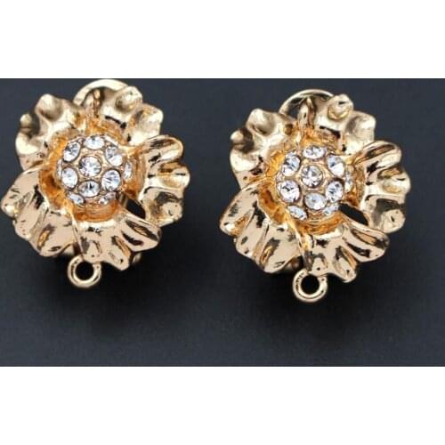 Earrings Post Connector Linker Clip Back Sun Flower Pave CZ Base Findings African Costume Women Earrings DIY Jewelry Making