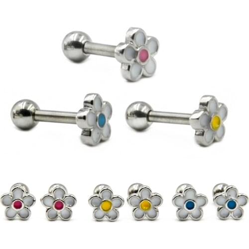 Showlove-3Pcs Surgical Steel Daisy Flower Tragus Bar Ear Studs Helix Piercing 16g Cartilage Earring Body Jewelry Stud Earring