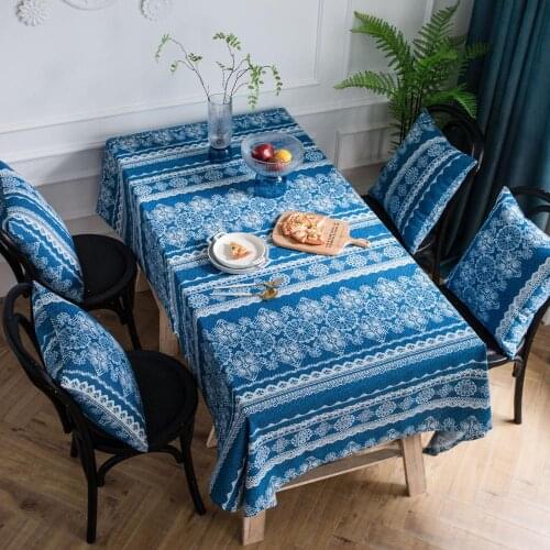 Blue decoration Table Cloth Cotton Linen Tablecloth Dining Workbench Coffee table Table Cover Kitchen Furniture dust cover cloth