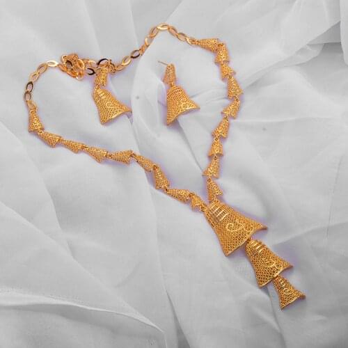 Charms Dubai Ethiopia African Necklace/Earrings/Pendant Jewelry Set for Women/Girls/Kids Fashion Metal Russia Gifts