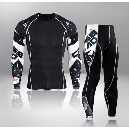 Mens clothing compression men t-shirt + leggings rashgard kit long sleeves top for fitness man tracksuit thermal underwear base