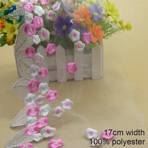10yards 17cm width rosy embroidery sewing ribbon guipure lace african lace fabric trim warp knitting DIY Garment Accessories3829