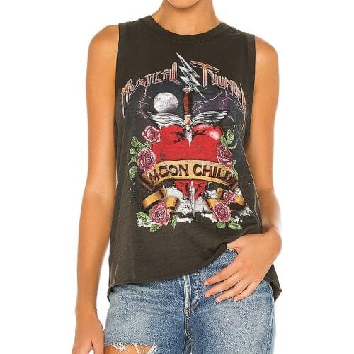 2021 Summer Vintage Figurine Print T Shirt Women Tops Tees O-neck Sleeveless Loose Female Casual harajuku Ladies T-Shirt