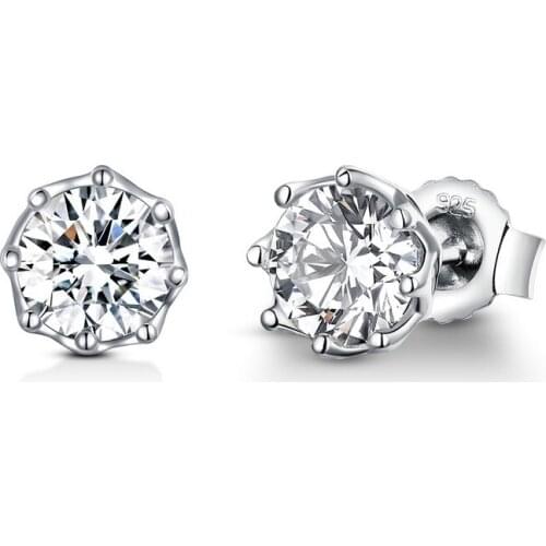 WOSTU Real 100% 925 Sterling Silver Sparkling Light Stud Earrings For Women Engagement Wedding Fashion Fresh Jewelry Gift CQE499