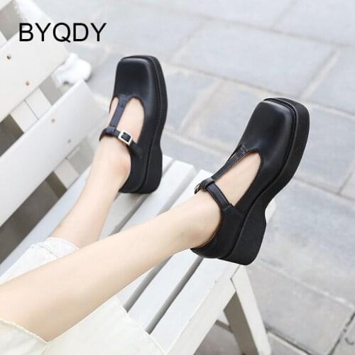 BYQDY Square Toe Small Leather Shoes Female British Style 2021 Spring Autumn New Morigirl Japanese Wild Black Retro Mary Janes