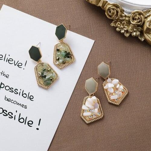 MENGJIQIAO NewIrregular Natural Stone Crystal Drop Earrings For Women Vintage Metal Pendientes Fashion Girl Jewerly