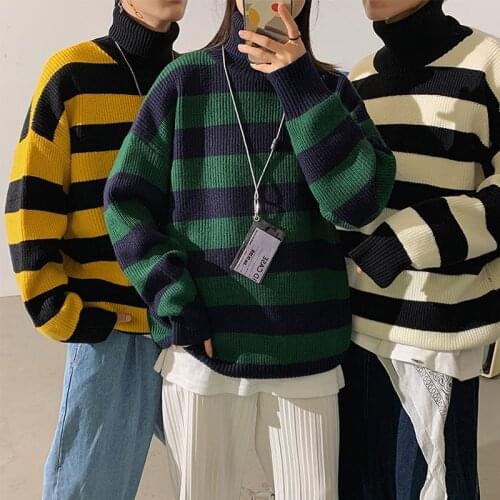 LEGIBLE Spring Autumn Winter Sweater Women Casual High Turtleneck Sweater Woman Pullovers Striped Jumper Warm Teen Gril Sweaters