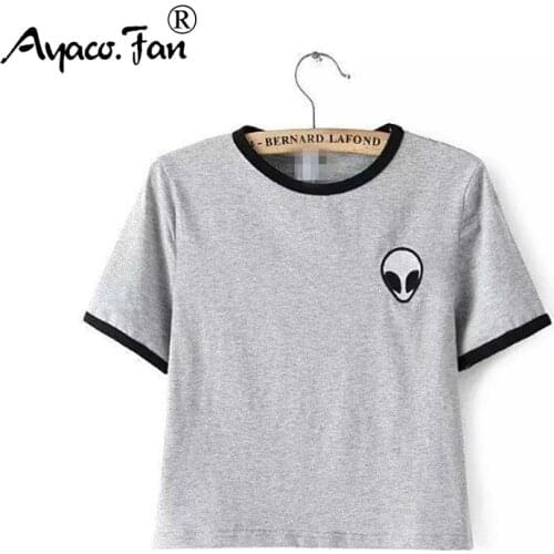 Cute 3D Print Aliens Crop Top New Summer O-Neck Short Sleeve Lady T-Shirt Women T-shirts Tops Tees for Female Teenagers Girls