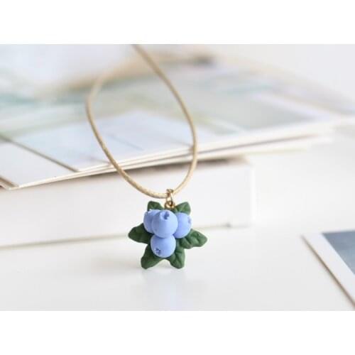 Ceramic Necklace Handmade Blueberries Pattern Simple Pendant Rope String Necklace for Women Statement Jewelry Japan Cute Style