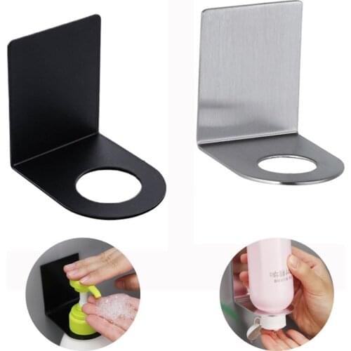 1Pc Wall Mounted Soap Bottle Holder Free of Punch Metal Hook Stainless Steel Bottle Hanger Stand Traceless Kitchen Supplies