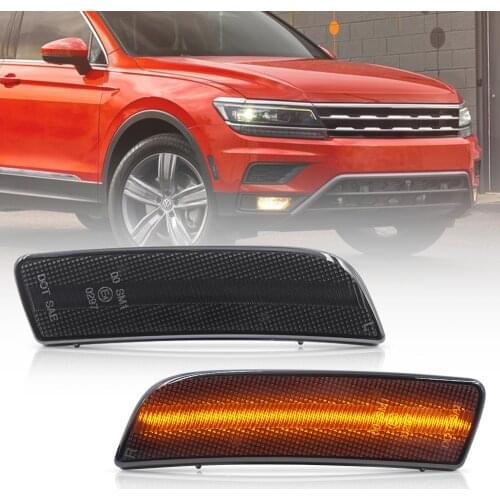 2PCS For VW Tiguan 2008-2019 Front Bumper Led Side Marker Indicators Corner Lamps Smoke Lens Amber Lights