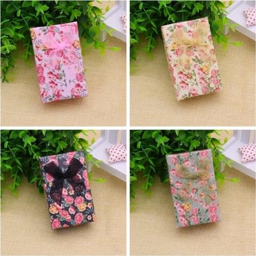 24pcs Rose Flower Cardboard Paper Box 4 Color Wedding Party Jewelry Gift