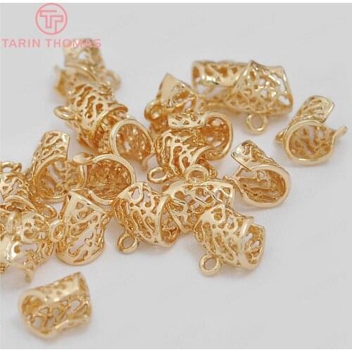 6PCS 9MM 24K Champagne Gold Color Plated Brass Necklace Charms Pendants Connect Clasps High Quality Jewelry Accessories