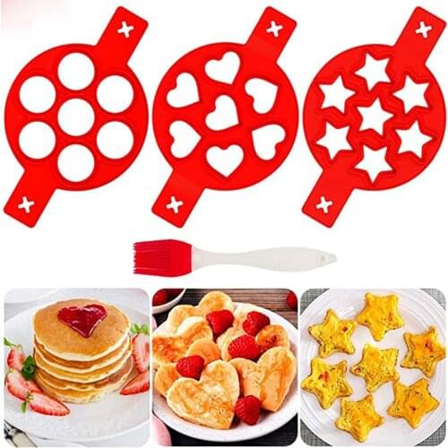 3pcs/4pcs Pancake Mold Maker Fried Non-Stick Egg Mold Reusable Silicone Ring Kitchen Baking Omelet Moulds Flip Cooker Egg Tools
