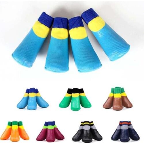 4Pcs/lot Pets Boots Socks Waterproof Rubber Rain Dog Shoes Non Slip Outdoor Puppies Cat Shoes Footwear Pet Accessories