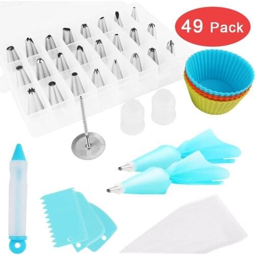 49 PCS Stainless Steel Pastry Nozzles for Cream with Pastry Bag Decorating Cake Icing Piping Confectionery Baking Tool