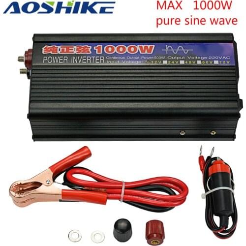 AOSHIKE Car Inverter 12V 220V 24v 1000W Pure Sine Wave Power Inverter Car Converter Voltage Transformer For Ford /BMW/VW Home EU