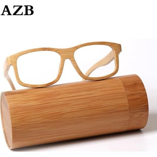 AZB Square Vintage Retro Bamboo Eyeglasses Frames Men Women Real Wooden Myopia Optical Glasses Frame With Clear Lens