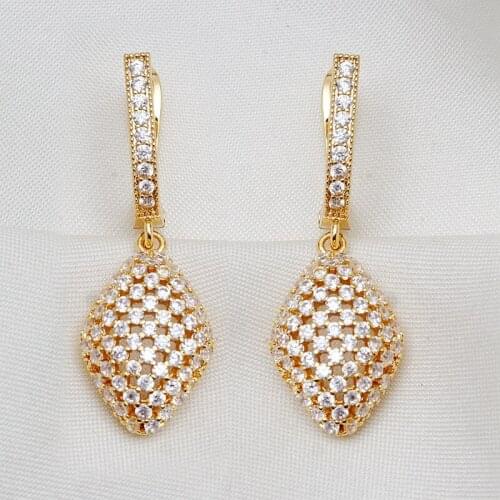 Zircon Fashion Geometric Gold Earrings Luxury Bridal Engagement Wedding Jewelry Elegant Female Dangle Earing With Gift Bag/Box