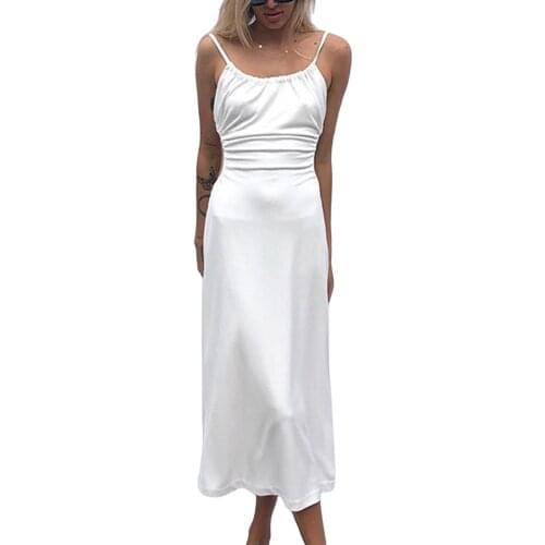 Spaghetti Strap Long Dress Fashion Sleeveless Backless Lace-up Dress for Women Summer White/Yellow/Black