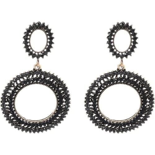 EASYA New Fashion Crystal Heart Dangle Earrings Hollow Out Geometric Rhinestone Drop Earrings For Women