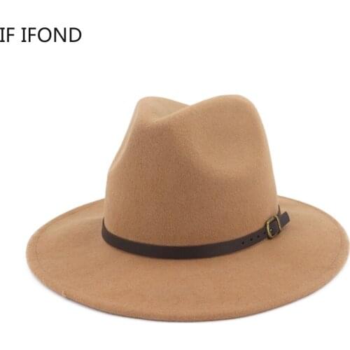 100% Australian Wool Felt Fedora Hat Vintage Wide Brim Jazz Cap Popular Headwear Trilby Hats