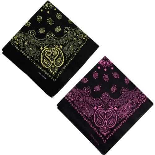 L69F Unisex Cotton Square Bandanas Hip Hop Double Paisley Floral Print Headband Windproof Face Cover Cycling Sports Neck Tie