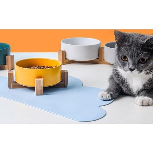 Ceramic Cat Dog Feeding Bowl with Wood Stand No Spill Pet Food Water Feeder Small Dogs Ceramic Cat Dog Bowl Dish Pet Supplies