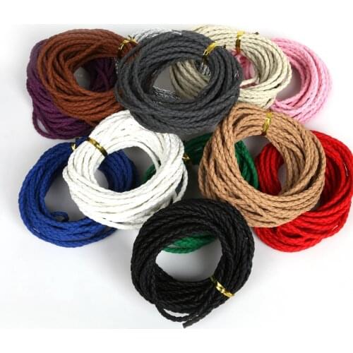 5m/lot Dia 3mm Round Braided PU Leather Cord Round Rope String for DIY Necklace Bracelet Jewelry Cord Accessories