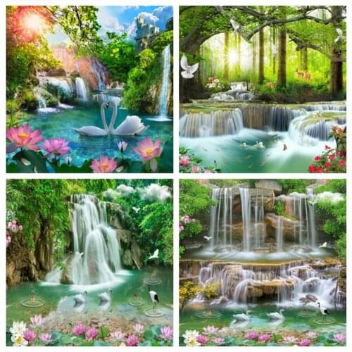 MomoArt Diamond Embroidery Full Square Swan Cross Stitch Kits Diamond Painting Animal Mosaic Waterfall Picture Rhinestones