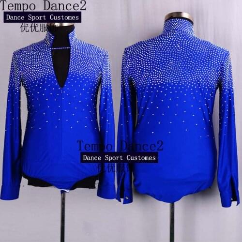 Mens Latin Dance Costumes Cotton Blend Sequin Shirt Long sleeve Male Ballroom Dance Dresses Modern Tango Rumba Dancing Clothin