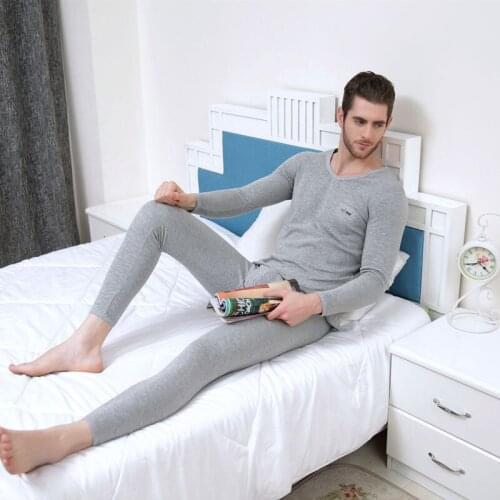 Mens Slim Type Low-waisted Thickening Velvet Thermal Underwear Suits Solid Color Cotton Long Johns(for A Suit)