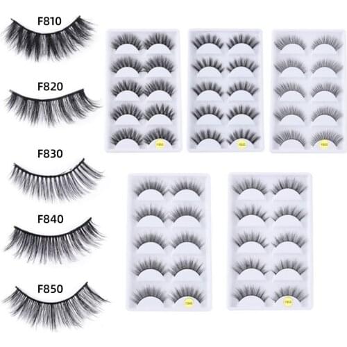 5 Pairs Faux Mink Eyelashes Set Wholesale High Quality Handmade Synthetic Lashes 3D False Mink Eyelashes For Makeup