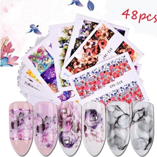 48pcs Nail Sticker Water Decals Flowers Watermark for Nails Art Decals for DIY Fashion Decoration Gel Nail Manicure