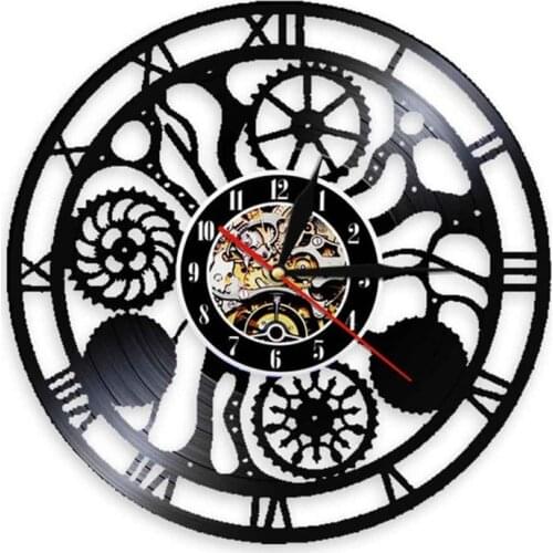 Gears and Cogs Vinyl Record Wall Clock Cogwheels Science Artificial Intelligence Led Steampunk Night Light Clocks Hanging Watch