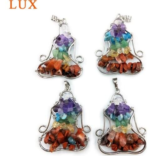 Natural Rainbow Gems stone Jewelry Yoga Chakra Stone Pendant Seven Chakra Yoga Pendant Healing Stones Chakra Stone Jewelry
