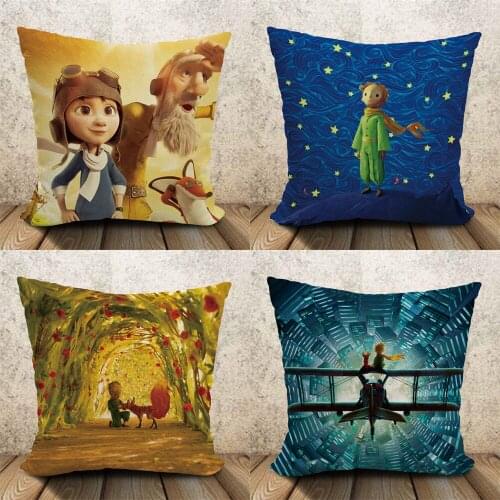 Cartoon Anime The Little Prince Fox Print Cushion Cover Linen Pillowcases For Sofa Home Decoration Throw Pillows Cases 45*45cm
