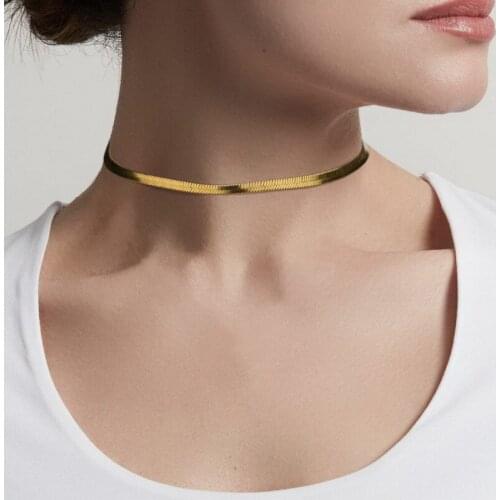 Stainless Steel Gold Blade Chain Choker Sexy Flat Snake Chain Necklace For Women Girls Best Gift For Friends Party Jewelry