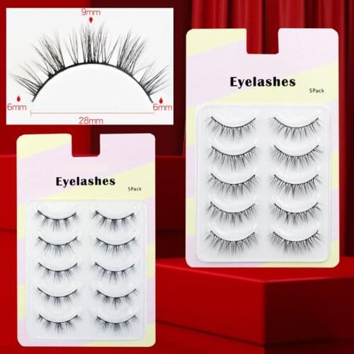 NEW 5 Pairs False Eyelashes Acrylic Cross Thick Natural Fake Eyelashes Sharp Tail Style Daily Nude Makeup Realistic Lashes